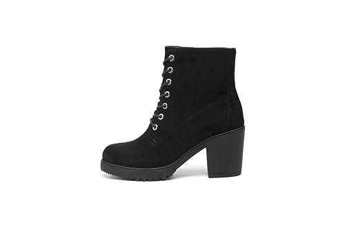 Women's Chunky Heel Ankle Boots Stylish High Heel Lace-Up Side Zipper Booties for Girls Black Women's Boots