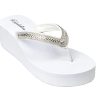New Women's Rhinestone Sandals Platform T-Strap Jewel Sandals High Wedge Flip Flops