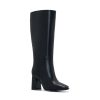 Women's Slim Calf Knee High Boots – Square Toe Block Heel Dress Boots, Side Zip Faux Leather Tall Boots for Narrow Calves, Fall