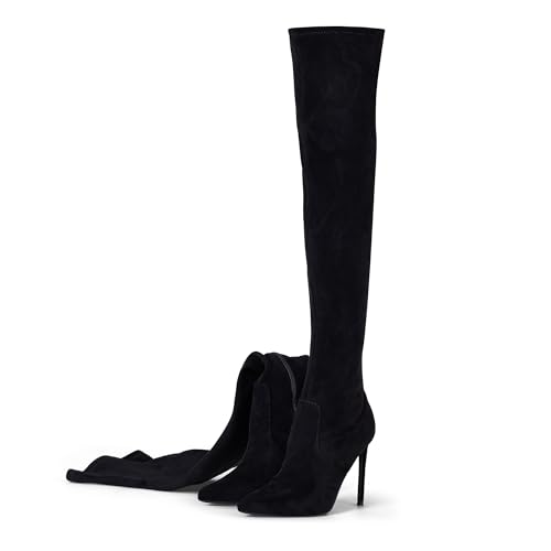 Thigh High Boots Over the Knee Boots for Women,Sexy 4.3 inch Stilettos High Heels Boots Stretch Suede Long Pointed Toe Shoes