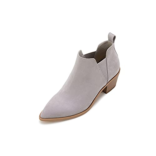 Womens Ankle Boots Pointed Toe Stacked Chunky Heel Slip on Chelsea Short Booties