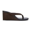Suede Wedge Flip Flops for Women Open Round Toe Comfort Arch Support Slip On High Heel Thong Sandals for Summer Fashion Travel