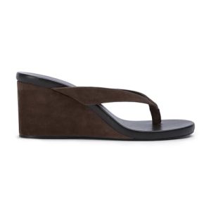 Suede Wedge Flip Flops for Women Open Round Toe Comfort Arch Support Slip On High Heel Thong Sandals for Summer Fashion Travel
