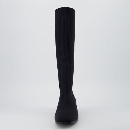 Rialto Women’s Knee-High Stretch Boot – Slip-On Tall Shaft Boot with Memory Foam & Low Block Heel