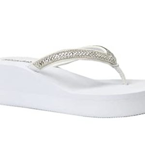New Women's Rhinestone Sandals Platform T-Strap Jewel Sandals High Wedge Flip Flops
