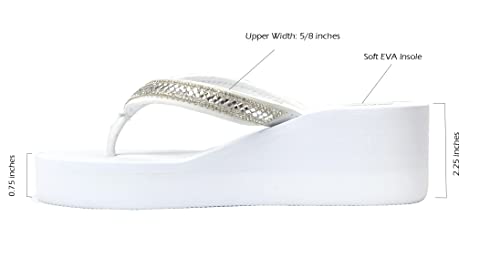 New Women's Rhinestone Sandals Platform T-Strap Jewel Sandals High Wedge Flip Flops