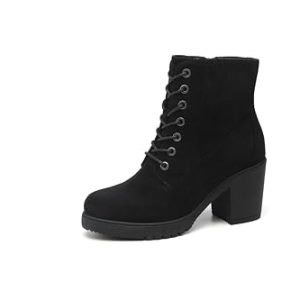 Women's Chunky Heel Ankle Boots Stylish High Heel Lace-Up Side Zipper Booties for Girls Black Women's Boots