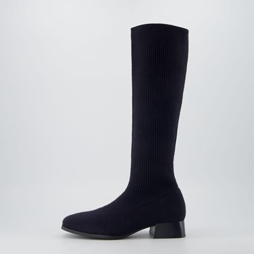 Rialto Women’s Knee-High Stretch Boot – Slip-On Tall Shaft Boot with Memory Foam & Low Block Heel
