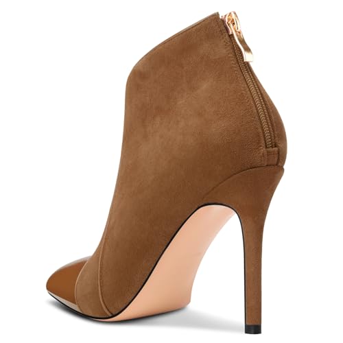 Women Stiletto High Heel Pointed Toe Ankle Boots Short Bootie Zipper Slip-on Party Office Dress Boots 3.9 Inches