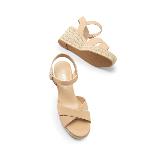 Espadrille Dressy Wedge Sandals, Women's Platform Sandals Casual Summer, Comfortable High Heeled Wedges with Adjustable Buckle