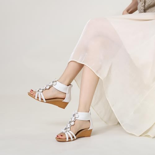 Wedge Sandals for Women Bohemia Flower Open Toe Gladiator Platform Roman High Heel Casual Summer Dressy Beach Womens Sandals