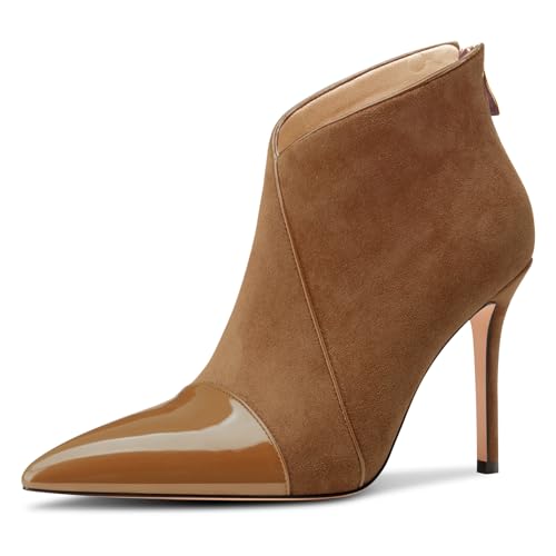 Women Stiletto High Heel Pointed Toe Ankle Boots Short Bootie Zipper Slip-on Party Office Dress Boots 3.9 Inches