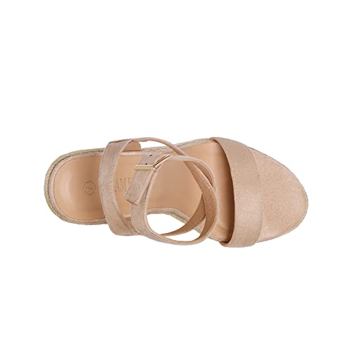 Womens Open Toe Espadrilles Dressy Platform Sandals Buckle Ankle Strap Stylish Wedges Sandals