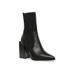 Womens Chunky Stacked Heel Ankle Boots Pointed Toe Booties Slip On Ribbed Knit Sock Boot