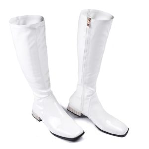 Knee High Boots for Women Comfy Flat Heel Vintage Square Toe Fall Winter Solid Side Zipper Costume Knight Booties