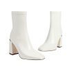 Womens Square Toe Ankle Booties Chunky Heel Boots Side Zipper Patent Leather Mid-Calf Boots