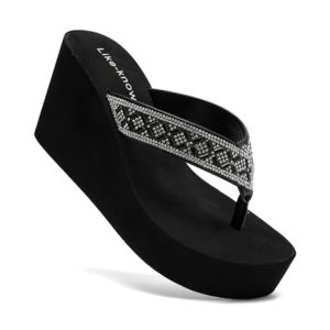 Rhinestone Wedge Sandals for Women Platform Flip Flops Wedge flip flops Wedding shoes Wedge Heels for Women Dressy