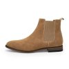 Mens Chelsea Boot Slip On Pointed Toe Stacked Low Heel Faux Suede Casual Dress Boot