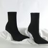 Women's Knit Sock Ankle Boots Pointed Toe Clear Mid Heel Slip-on Stretch Booties Shoes