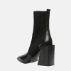 Womens Chunky Stacked Heel Ankle Boots Pointed Toe Booties Slip On Ribbed Knit Sock Boot