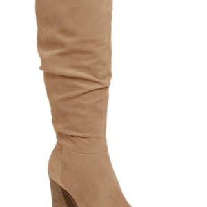 Womens Faux Suede Knee High Boots Pointed Toe High Chunky Heel Side Zipper Party Dress Booties