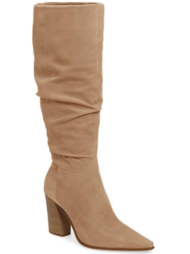 Womens Faux Suede Knee High Boots Pointed Toe High Chunky Heel Side Zipper Party Dress Booties