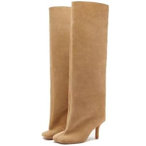 Women's Knee High Boots for Women Fashion Wide Calf Square Toe Kitten Pull On Slouchy Long Booties