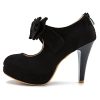 Women's Bow Heels Mary Jane High Heel Closed Toe Platform Vintage Dress Pumps