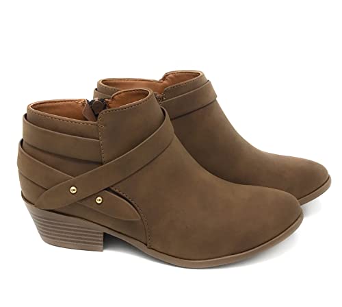 SWEETEN Women's Fashion Closed Toe Multi Strap Ankle Bootie Block Heel (Wide Fit Available)