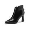 Womens Pointed Leather Thick High Heels 8.5cm/3.3in Rivet Ankle Boots Fashion Retro Party Boots