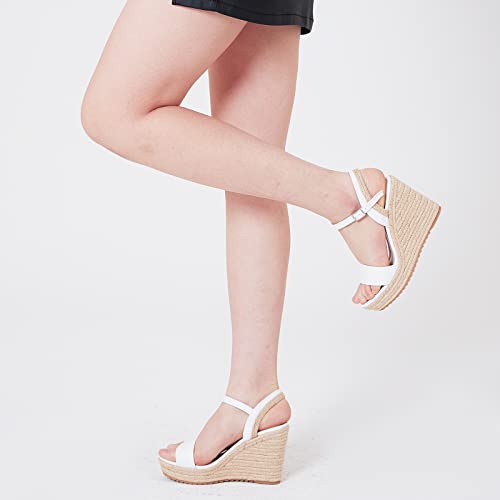 Women's Espadrille Wedge Sandals: Ankle Strap Platform Open Toe Wedges - Stylish High Heel Dressy Summer Wedges for Women,
