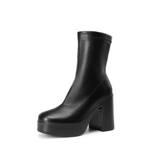Women's Platform Gogo Ankle Boots High Chunky Block Heel Square Toe Booties Shoes