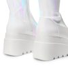 Women's Knee High Boots Wedge Platform Chunky Heel Round Toe Side Zipper Fashion Long Tall Sock Punk Goth Boots for Women