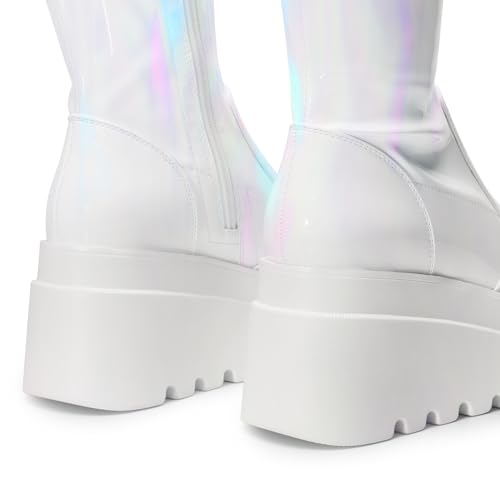 Women's Knee High Boots Wedge Platform Chunky Heel Round Toe Side Zipper Fashion Long Tall Sock Punk Goth Boots for Women
