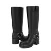 Women's Knee High Riding Boots Round Toe Block Heel Fashion Motorcycle Booties Side Zipper Wide Calf Biker Riding Boots with