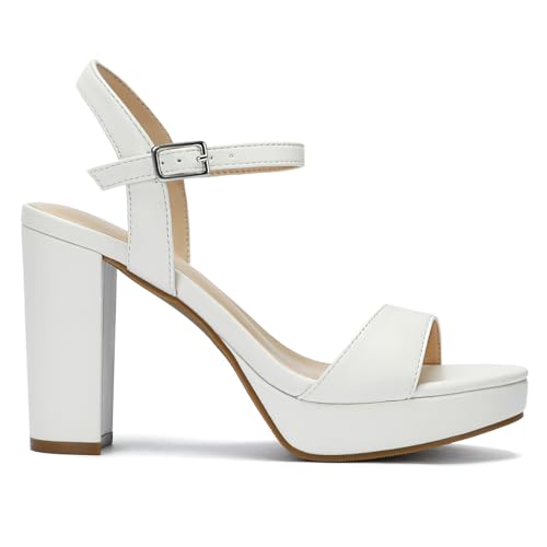 Wide Width Heels for Women Block Chunky Platform High Heels Sandals Open Toe Wedding Party Ankle Strap Dress Shoes