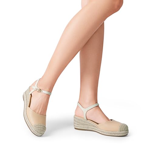 Women's Wedge Sandals, Closed Toe Espadrilles Platform Wedge Heels with Adjustable Ankle Straps and Comfortable Cushion Insoles