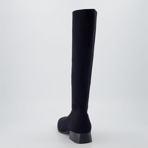 Rialto Women’s Knee-High Stretch Boot – Slip-On Tall Shaft Boot with Memory Foam & Low Block Heel