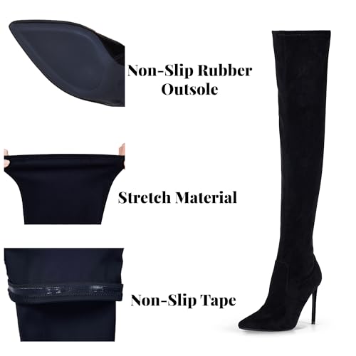 Thigh High Boots Over the Knee Boots for Women,Sexy 4.3 inch Stilettos High Heels Boots Stretch Suede Long Pointed Toe Shoes