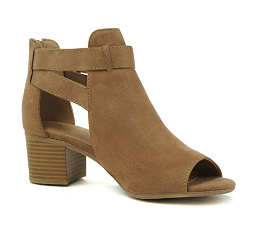 Invest ~ Women's Cutout Side Strap Mid Black Chunky Heel Fashion Ankle Bootie