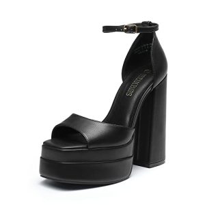 High Heels Chunky Block Platform Heels for Women Ankle Strap Sexy Open Square Toe Heels Dressy Pumps Sandals
