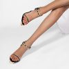 Women’s Black Stiletto Sandals with Gold Chain Ankle Strap — Open Toe Pointed Toe Heels for Wedding Party Evening Wear