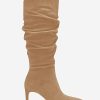 Womens Knee High Boots Faux Suede Almond Toe Stiletto High Heel Slouchy Side Zipper Booties