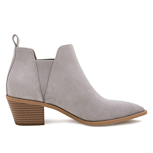 Womens Ankle Boots Pointed Toe Stacked Chunky Heel Slip on Chelsea Short Booties