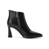 Womens Pointed Leather Thick High Heels 8.5cm/3.3in Rivet Ankle Boots Fashion Retro Party Boots