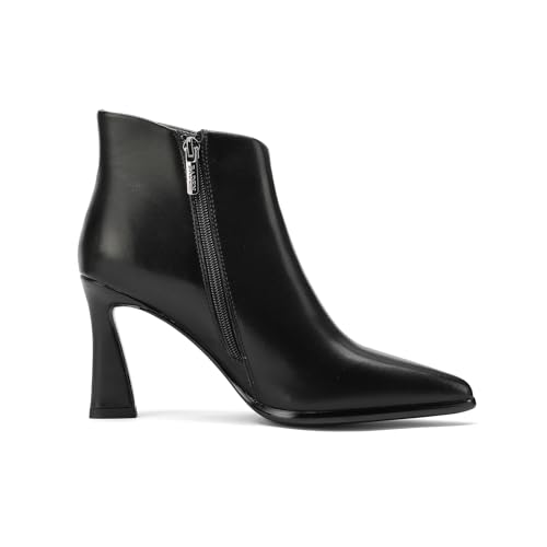 Womens Pointed Leather Thick High Heels 8.5cm/3.3in Rivet Ankle Boots Fashion Retro Party Boots