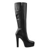 Women's Low Platform Block High Heel Mid Calf Boots with Zipper