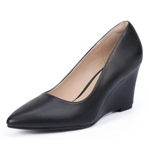 IN3 Wedges for Women Closed Toe Pumps Low Heel Pointed Toe Work Wedding Bridal Office Formal Business Dress Casual Dressy