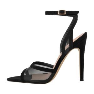 Women's Heeled Sandals Mesh Stiletto Pointed Toe Open Toe Ankle Buckle Strap Slingback High Heel Sandals Summer Dress Shoes