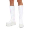 Women's Knee High Boots Wedge Platform Chunky Heel Round Toe Side Zipper Fashion Long Tall Sock Punk Goth Boots for Women